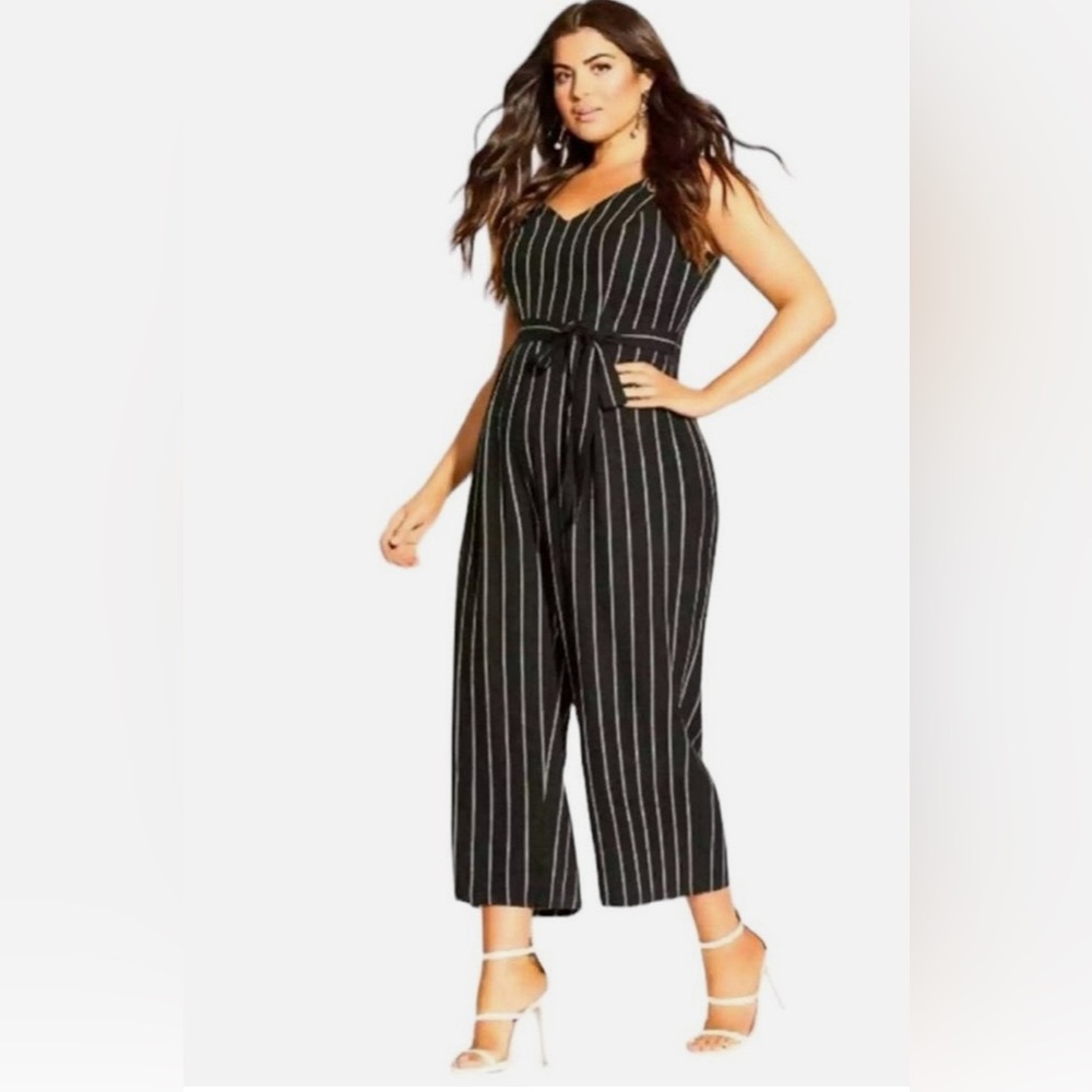 City Chic Black and Beige Pinstripe Jumpsuit M/18